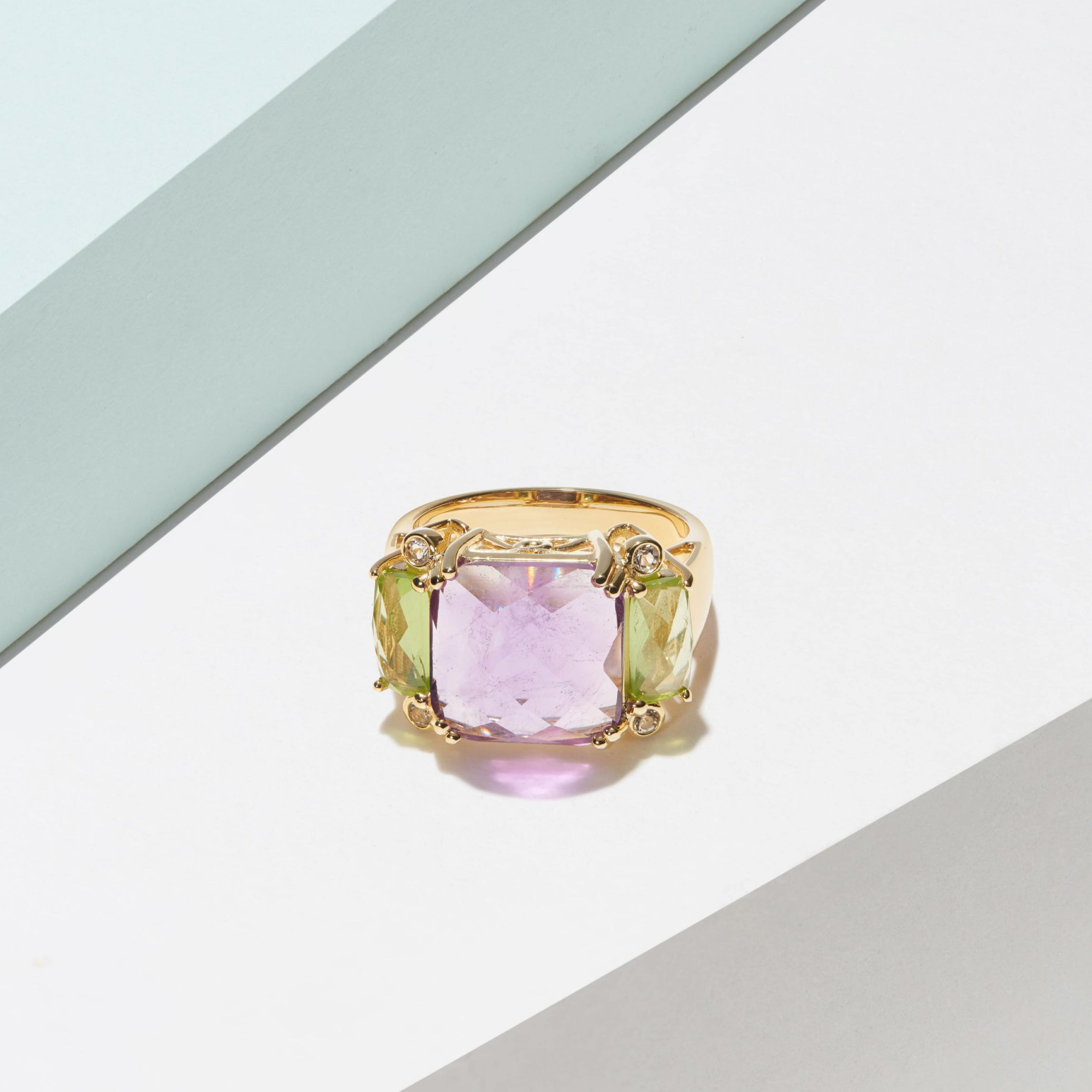 Genuine Amethyst and Peridot Ring in 18K Gold-plated Sterling Silver