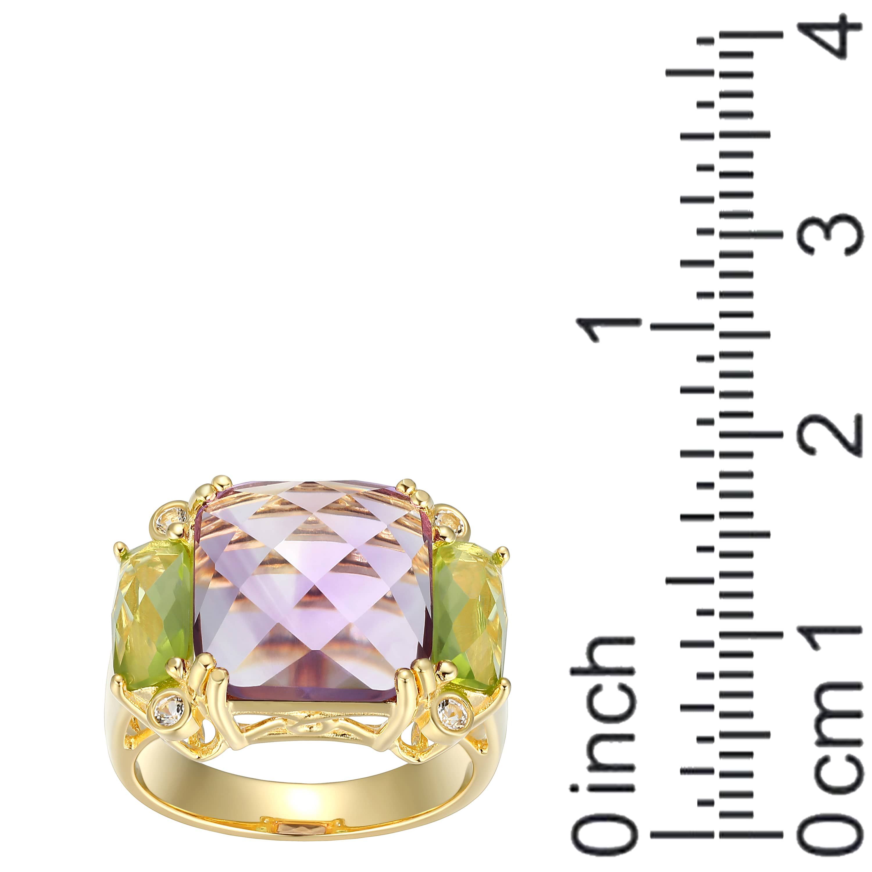 Genuine Amethyst and Peridot Ring in 18K Gold-plated Sterling Silver
