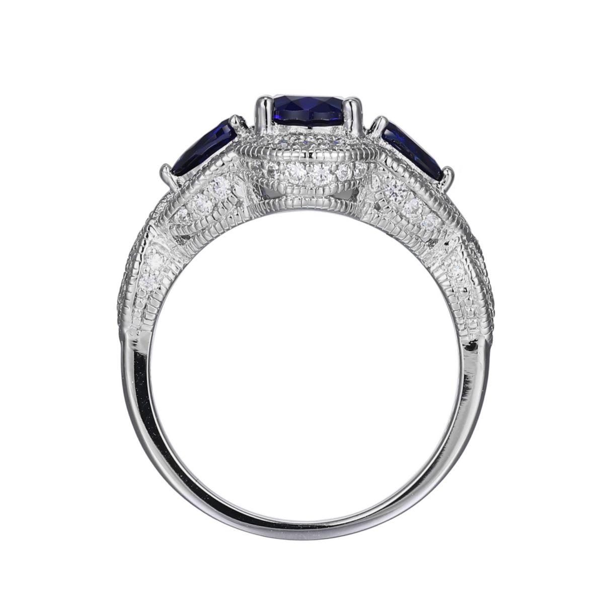 Lab Created Created Blue Sapphire and Cubic Zirconia Ring in Rhodium-plated Sterling Silver