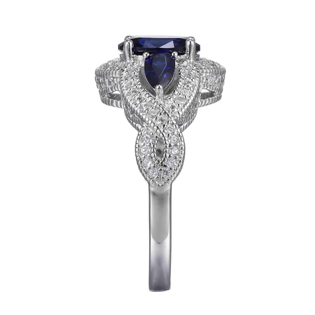 Lab Created Created Blue Sapphire and Cubic Zirconia Ring in Rhodium-plated Sterling Silver