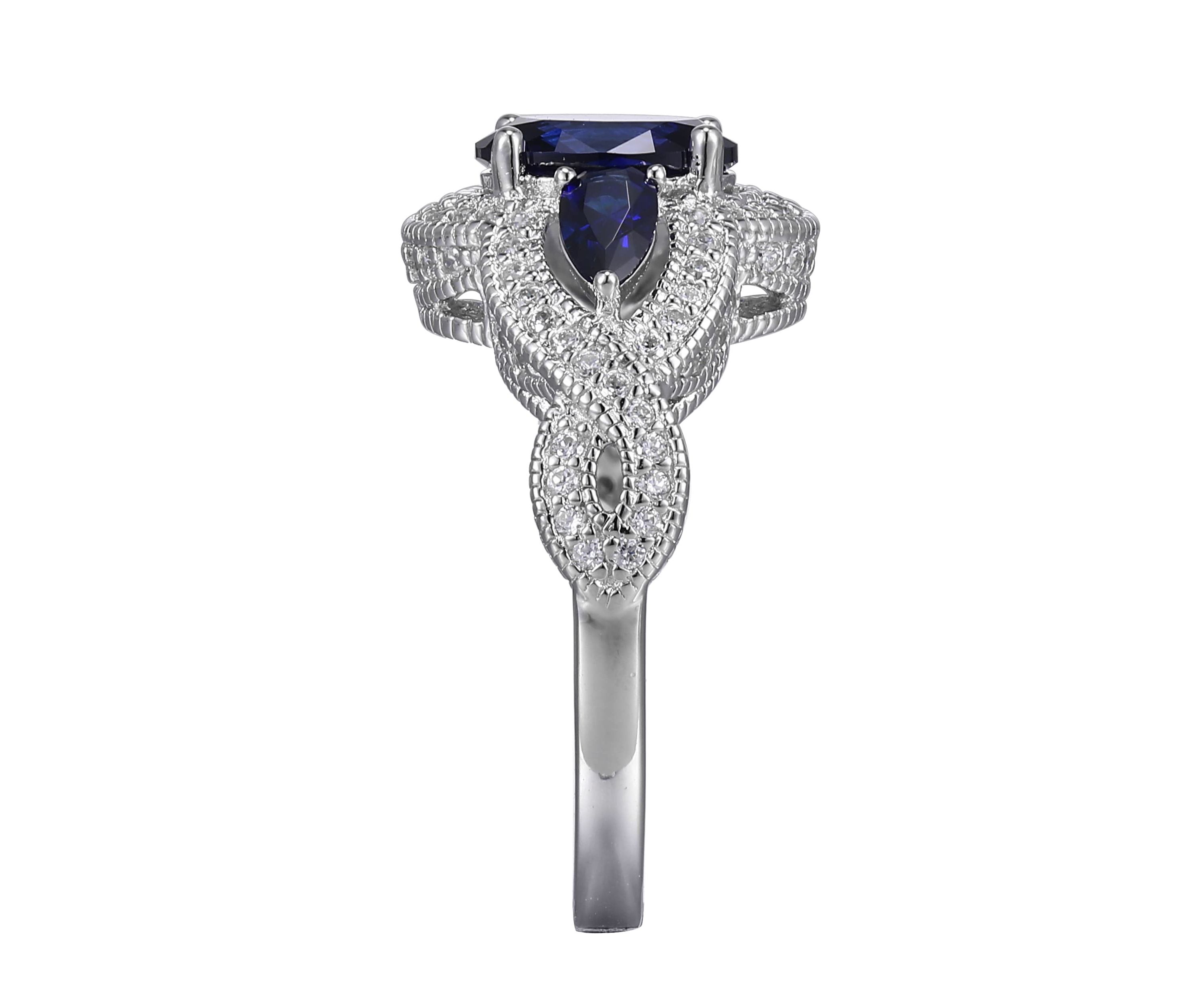 Lab Created Created Blue Sapphire and Cubic Zirconia Ring in Rhodium-plated Sterling Silver