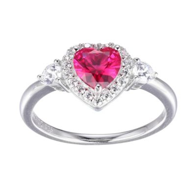 Aurealis Lab Created Created Ruby and Cubic Zirconia Heart Ring in Rhodium-plated Sterling Silver, 8