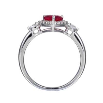 Lab Created Ruby and Cubic Zirconia Heart Ring Rhodium-plated Sterling Silver