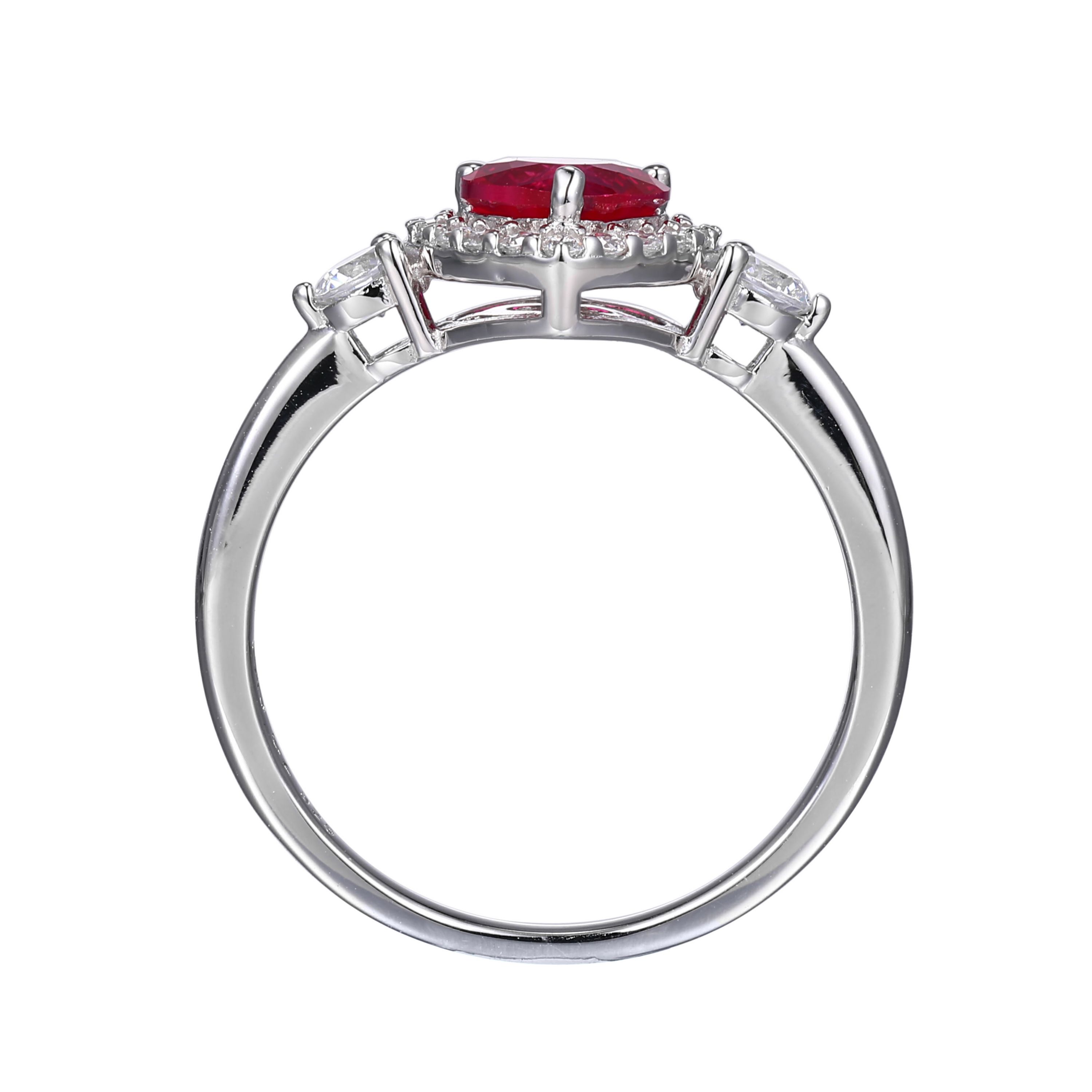 Lab Created Created Ruby and Cubic Zirconia Heart Ring in Rhodium-plated Sterling Silver