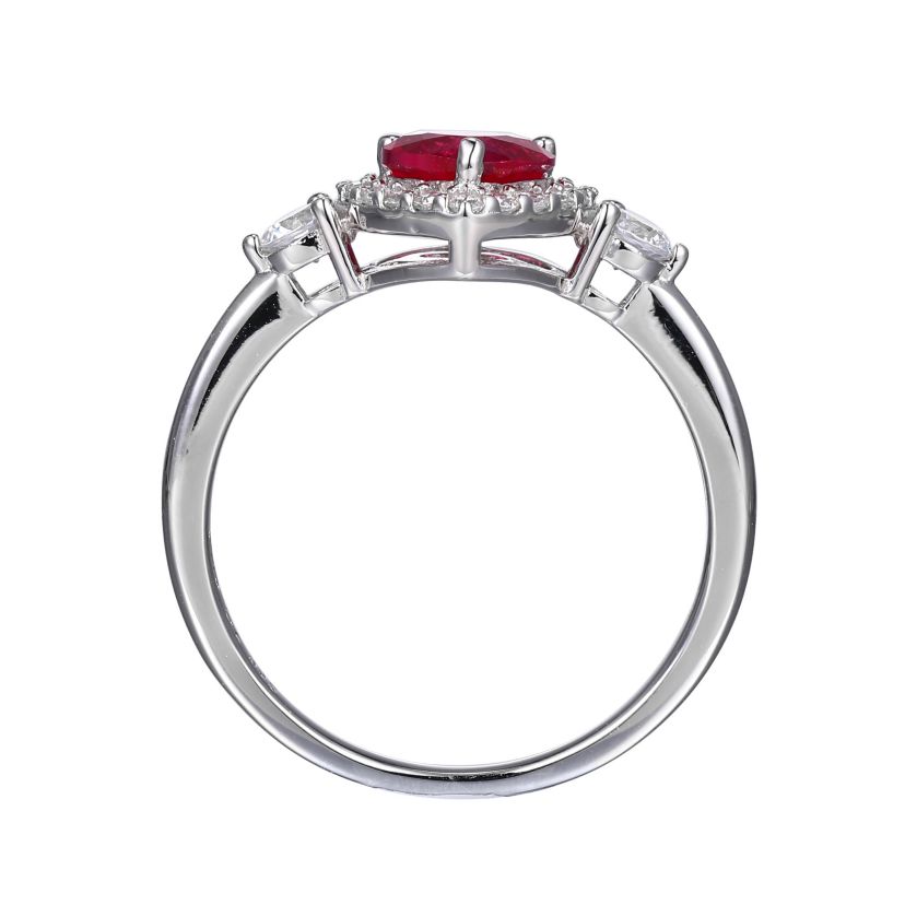 Lab Created Created Ruby and Cubic Zirconia Heart Ring in Rhodium-plated Sterling Silver