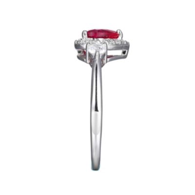 Lab Created Ruby and Cubic Zirconia Heart Ring Rhodium-plated Sterling Silver