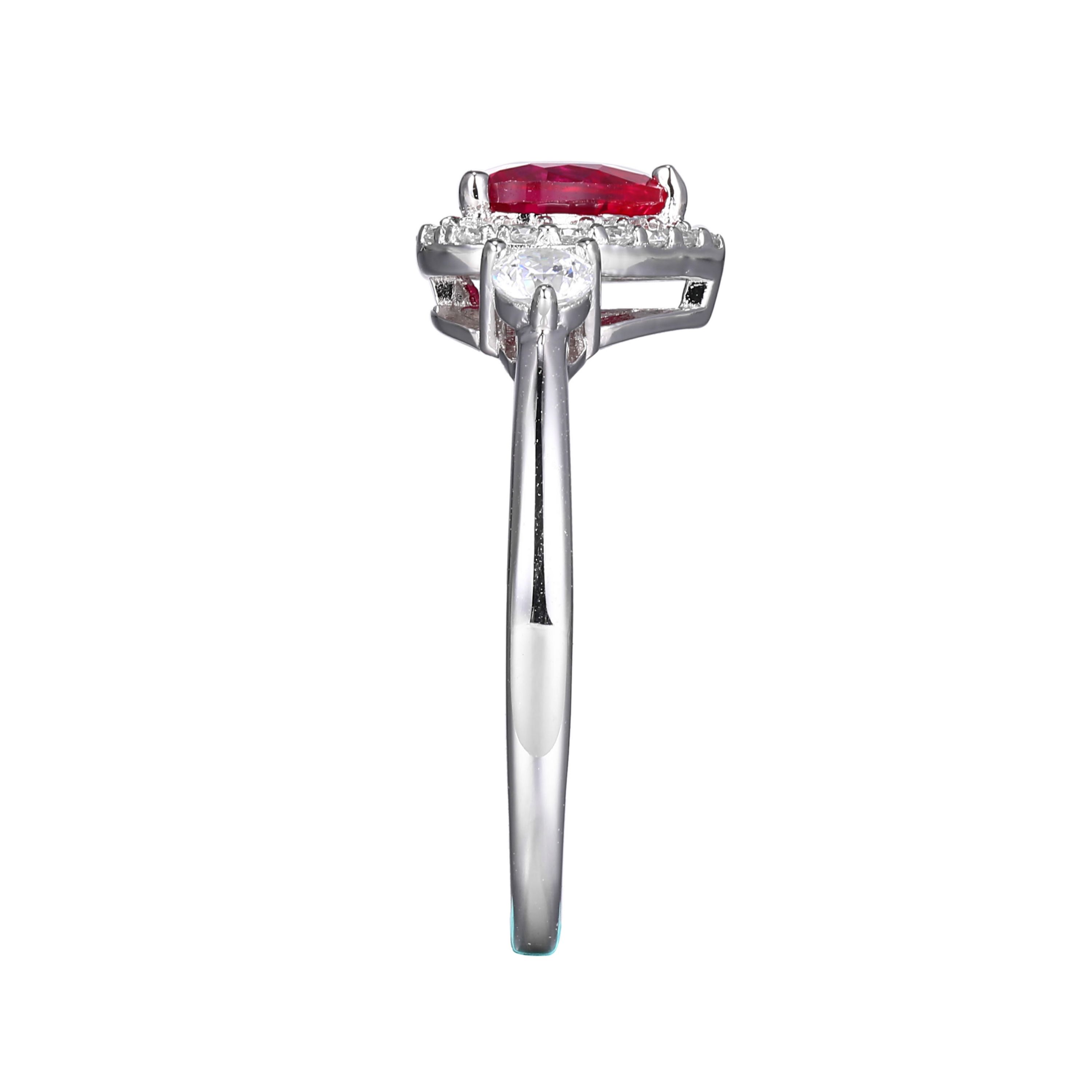 Lab Created Created Ruby and Cubic Zirconia Heart Ring in Rhodium-plated Sterling Silver