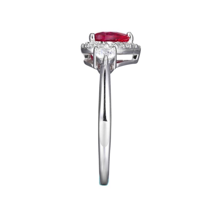Lab Created Created Ruby and Cubic Zirconia Heart Ring in Rhodium-plated Sterling Silver