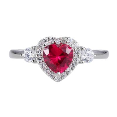 Lab Created Ruby and Cubic Zirconia Heart Ring Rhodium-plated Sterling Silver