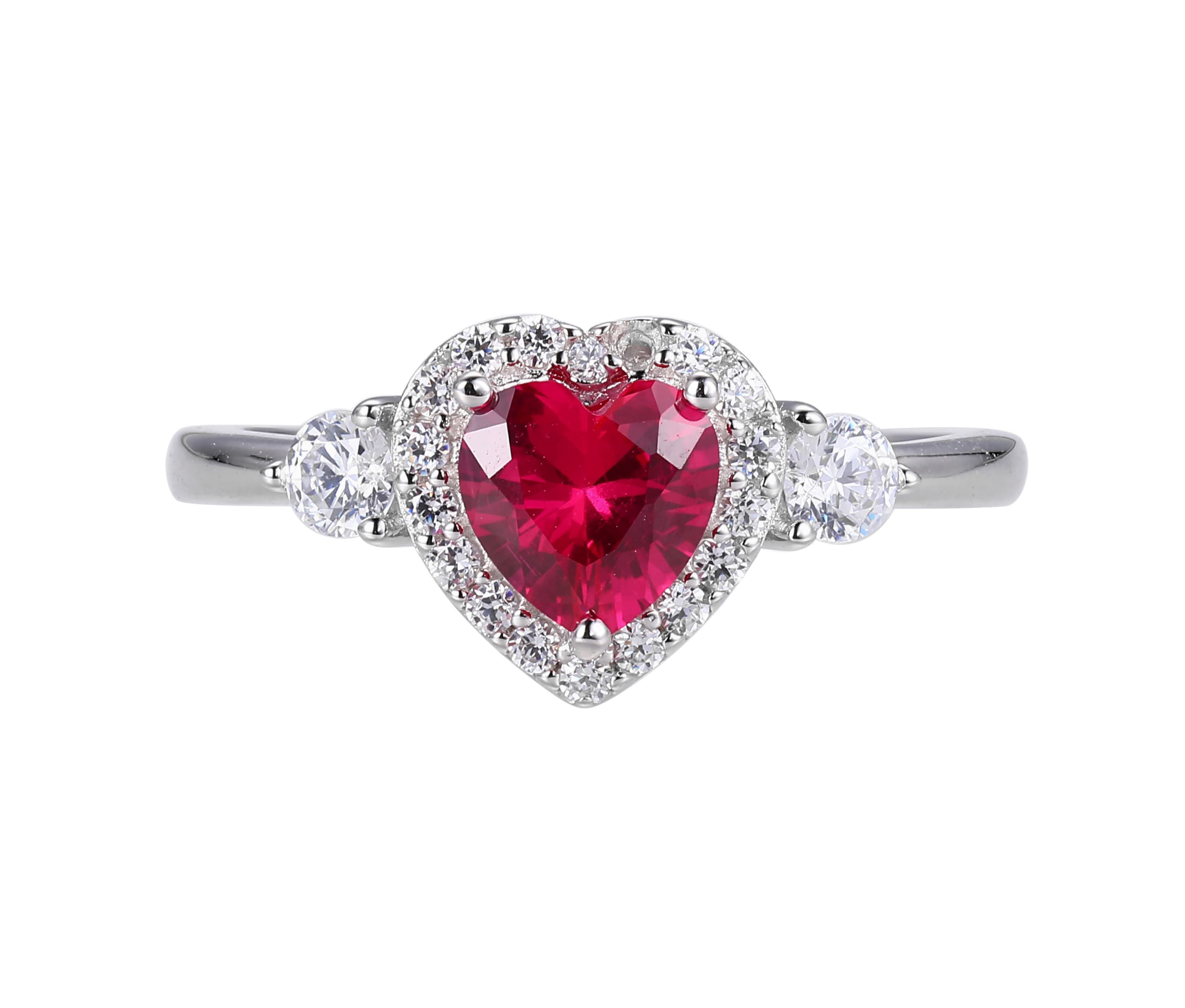 Lab Created Created Ruby and Cubic Zirconia Heart Ring in Rhodium-plated Sterling Silver