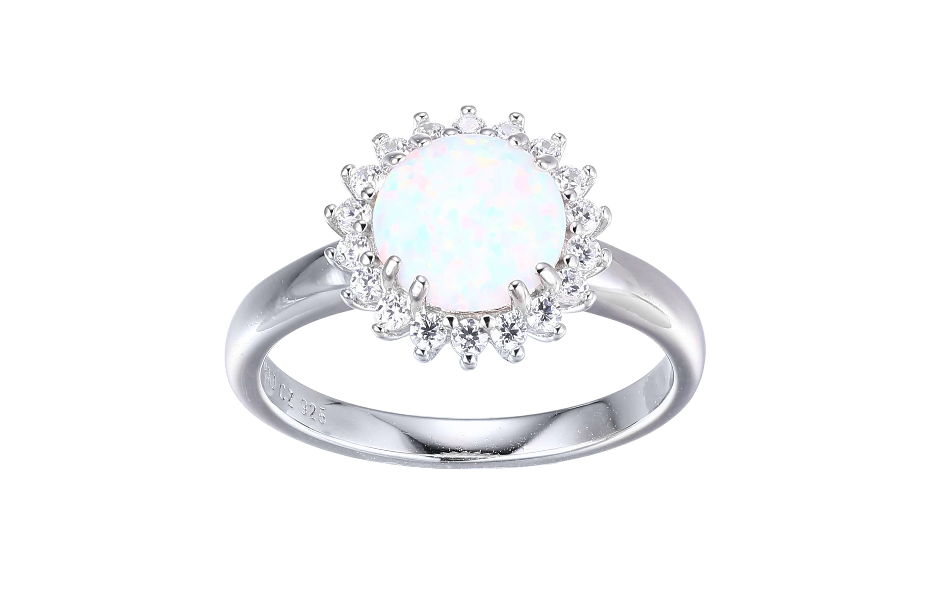 Lab Created Round Created Opal Halo Ring in Rhodium-plated Sterling Silver