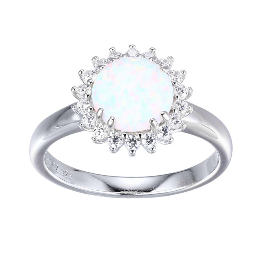 Lab Created Round Created Opal Halo Ring in Rhodium-plated Sterling Silver
