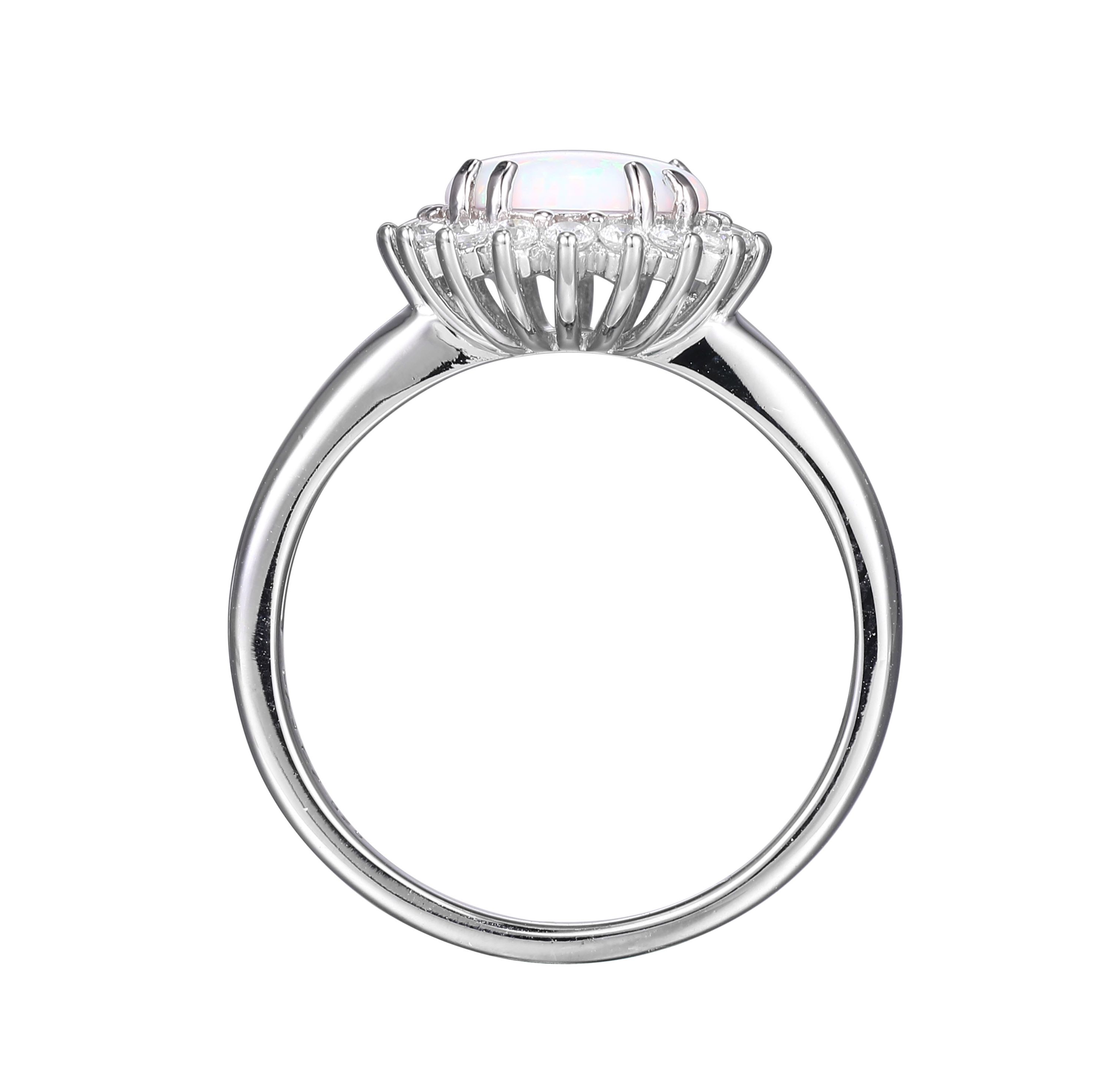 Lab Created Round Created Opal Halo Ring in Rhodium-plated Sterling Silver