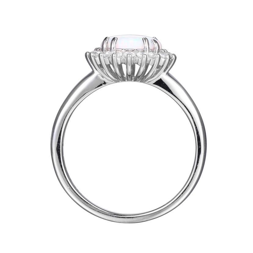 Lab Created Round Created Opal Halo Ring in Rhodium-plated Sterling Silver