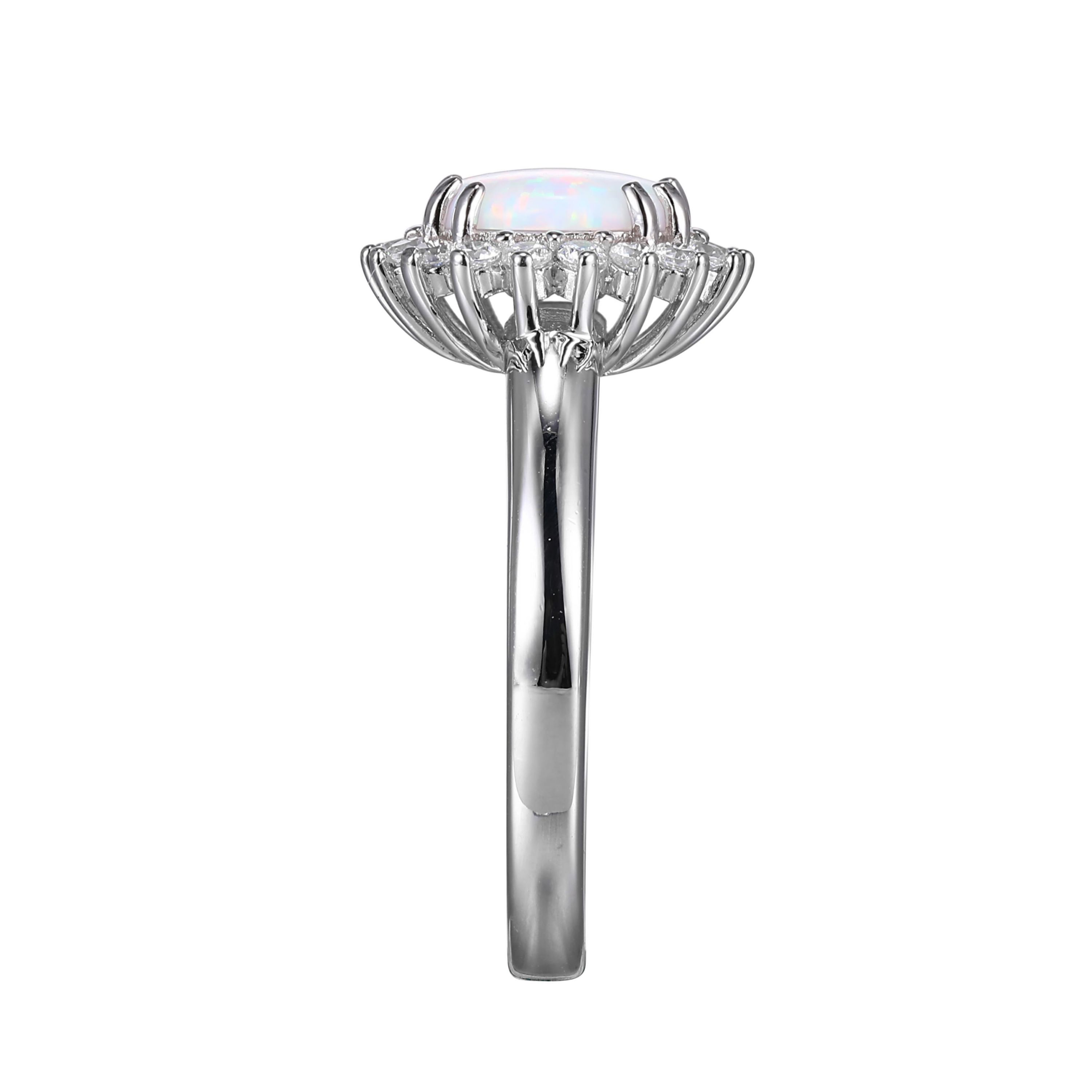 Lab Created Round Created Opal Halo Ring in Rhodium-plated Sterling Silver