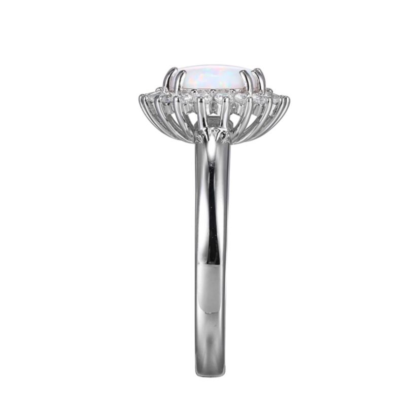 Lab Created Round Created Opal Halo Ring in Rhodium-plated Sterling Silver