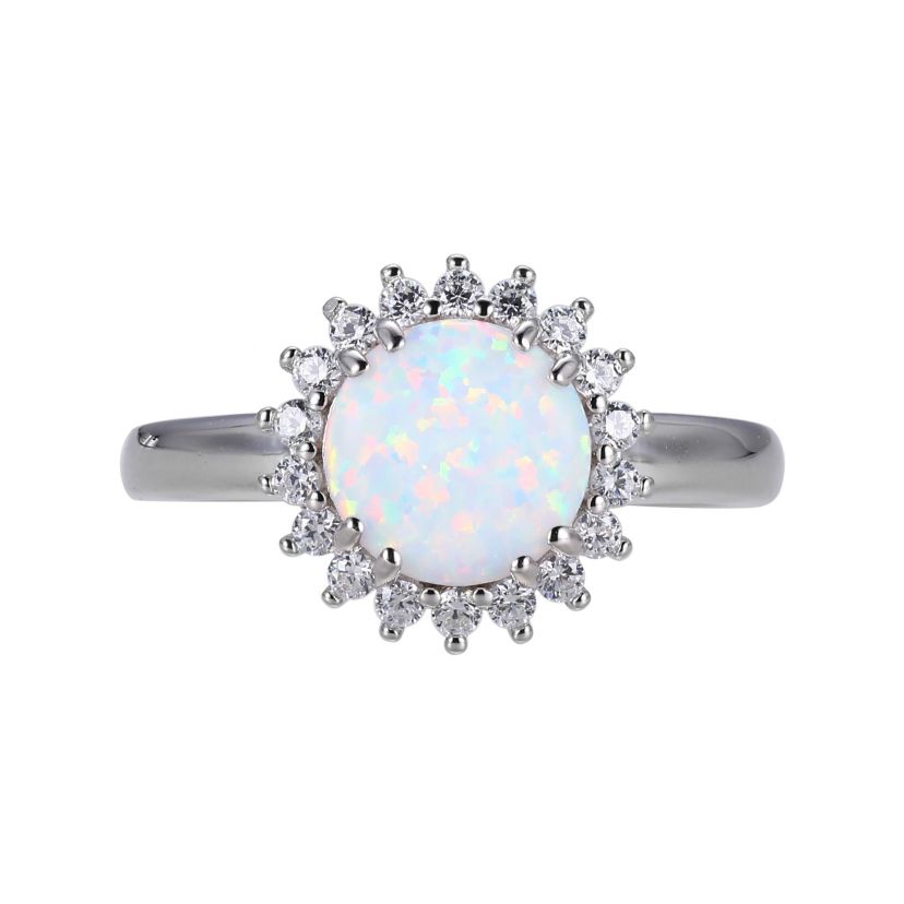 Lab Created Round Created Opal Halo Ring in Rhodium-plated Sterling Silver