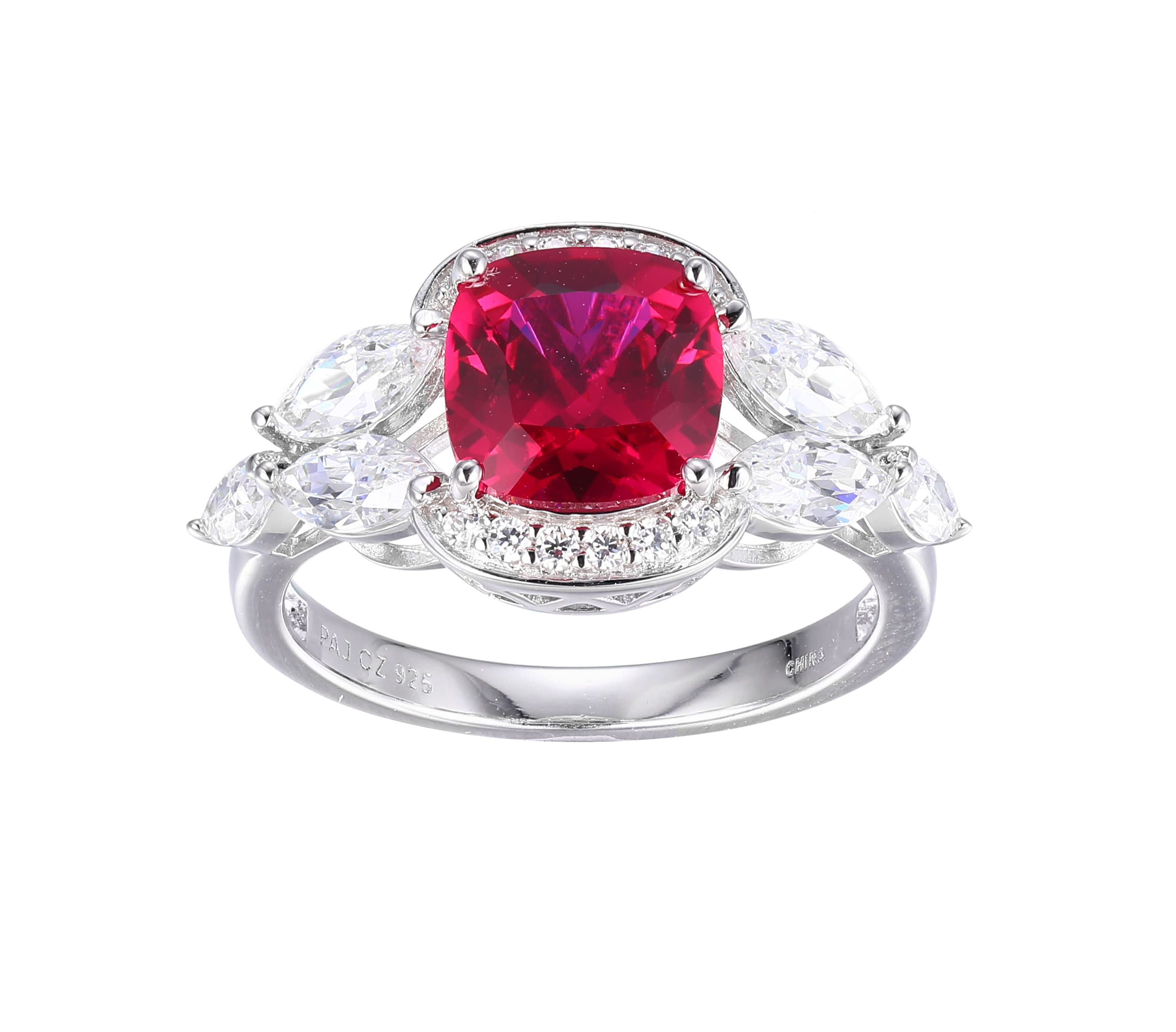 Lab Created Created Ruby and Cubic Zirconia Ring in Rhodium-plated Sterling Silver