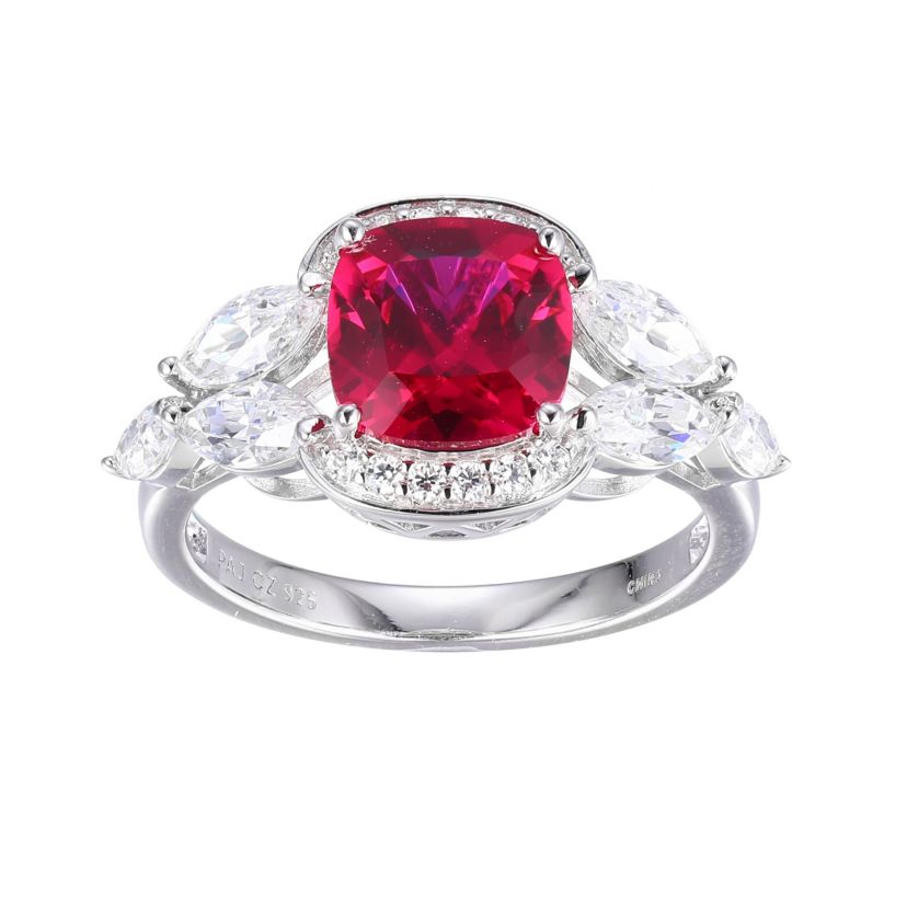 Lab Created Created Ruby and Cubic Zirconia Ring in Rhodium-plated Sterling Silver