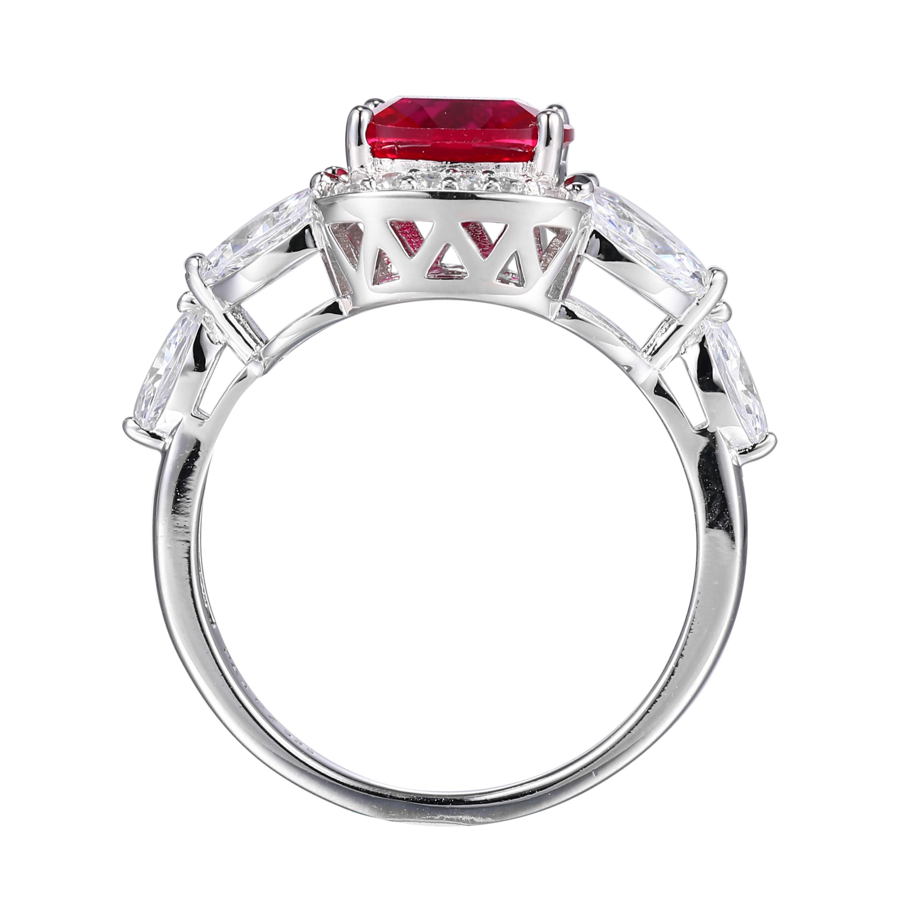 Lab Created Created Ruby and Cubic Zirconia Ring in Rhodium-plated Sterling Silver
