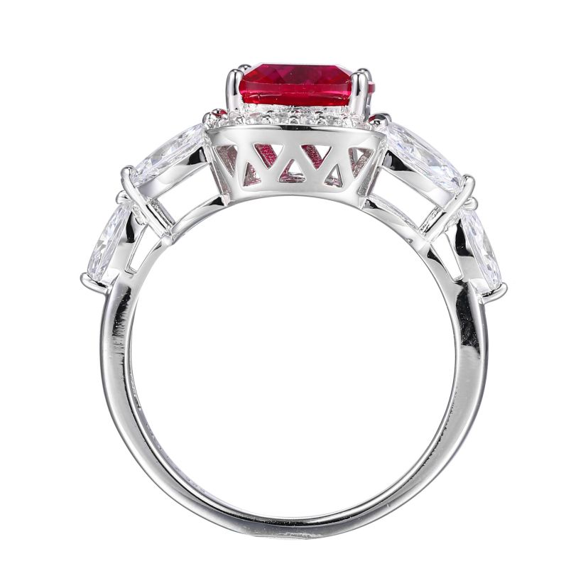 Lab Created Created Ruby and Cubic Zirconia Ring in Rhodium-plated Sterling Silver