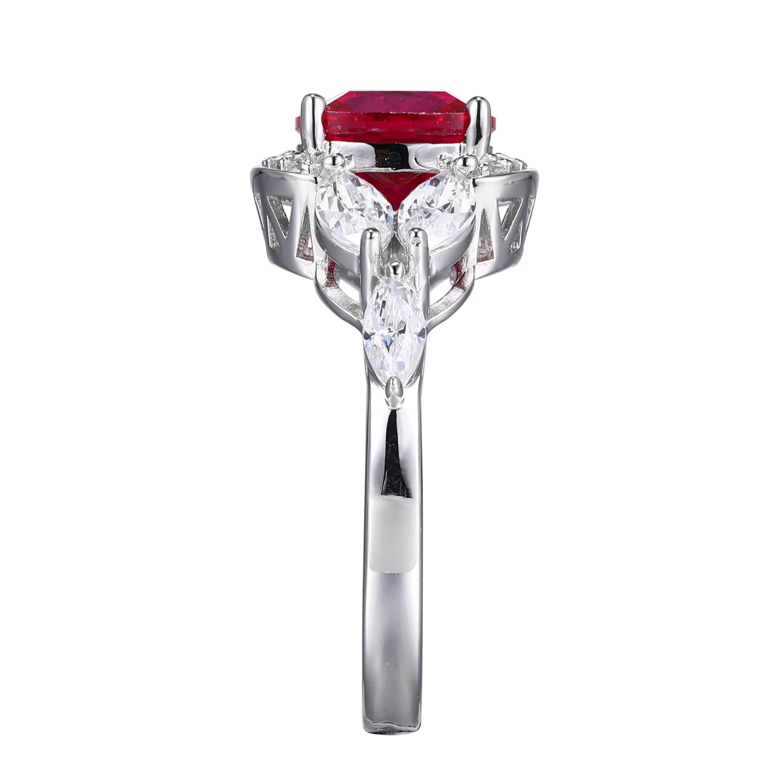 Lab Created Created Ruby and Cubic Zirconia Ring in Rhodium-plated Sterling Silver