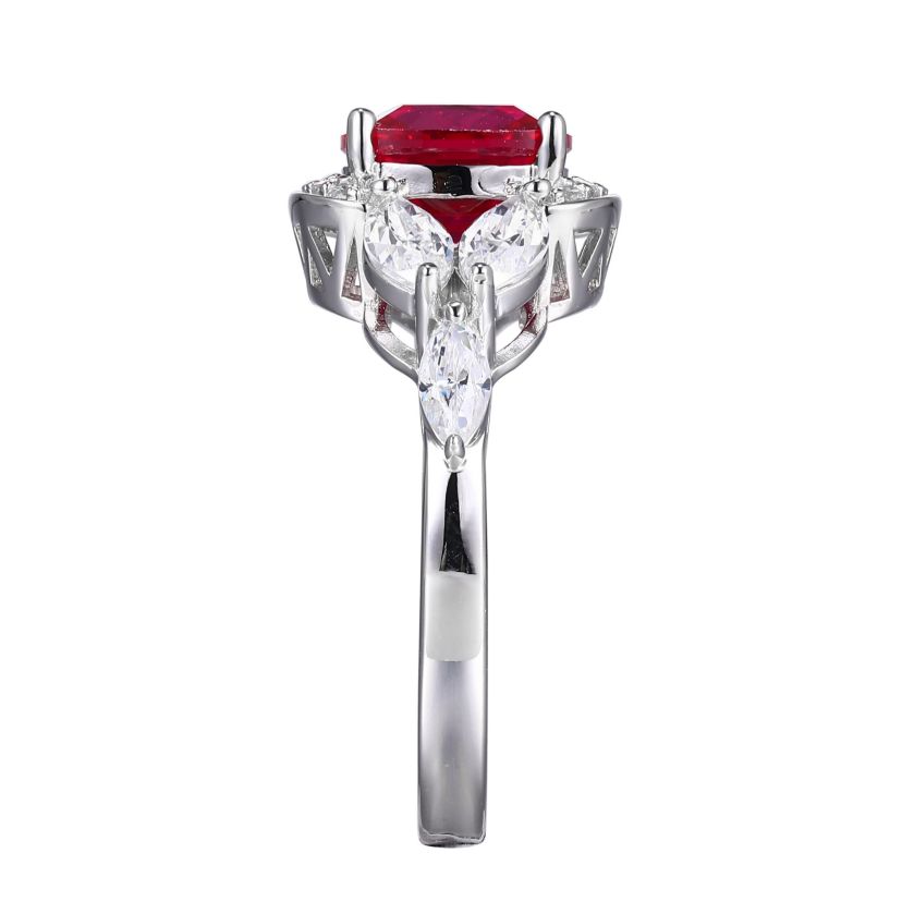 Lab Created Created Ruby and Cubic Zirconia Ring in Rhodium-plated Sterling Silver