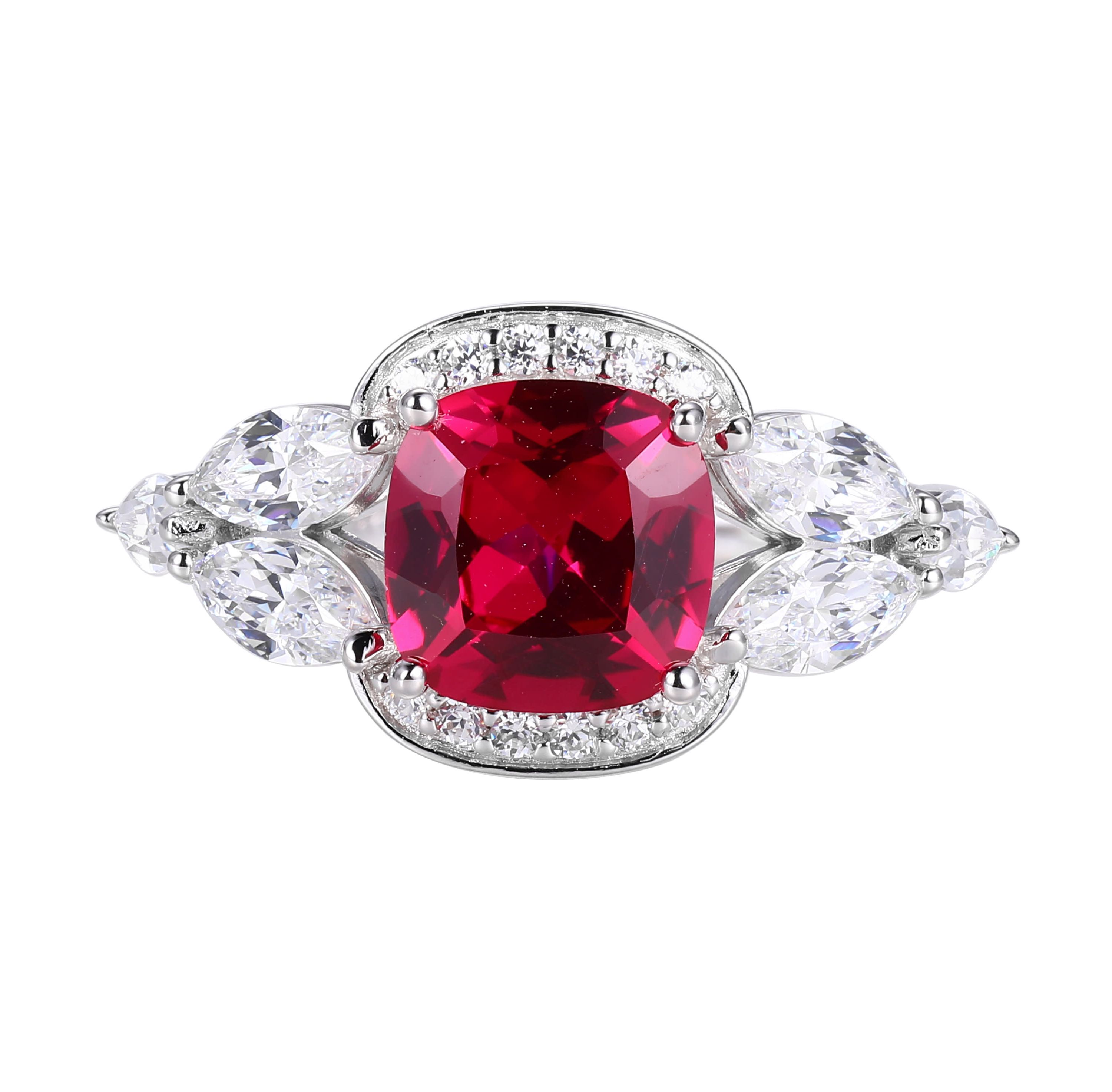 Lab Created Created Ruby and Cubic Zirconia Ring in Rhodium-plated Sterling Silver