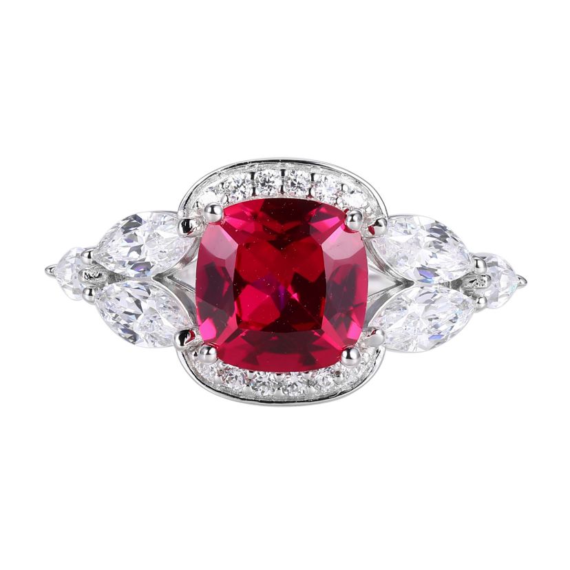 Lab Created Created Ruby and Cubic Zirconia Ring in Rhodium-plated Sterling Silver