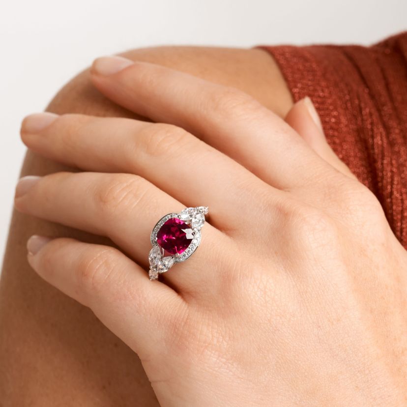 Lab Created Created Ruby and Cubic Zirconia Ring in Rhodium-plated Sterling Silver