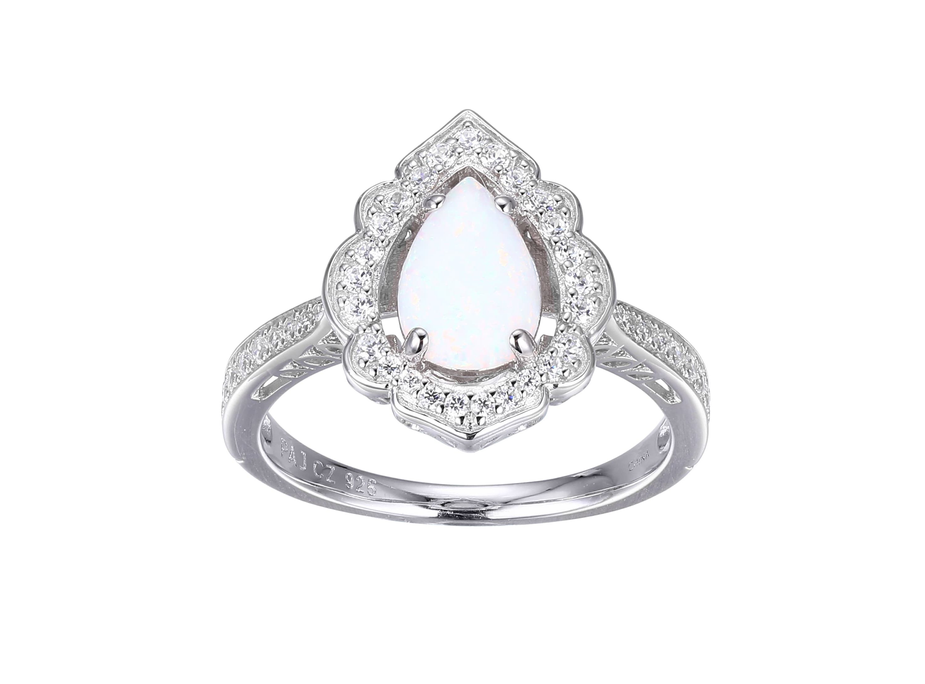 Lab Created Created Opal Halo Ring in Rhodium-plated Sterling Silver
