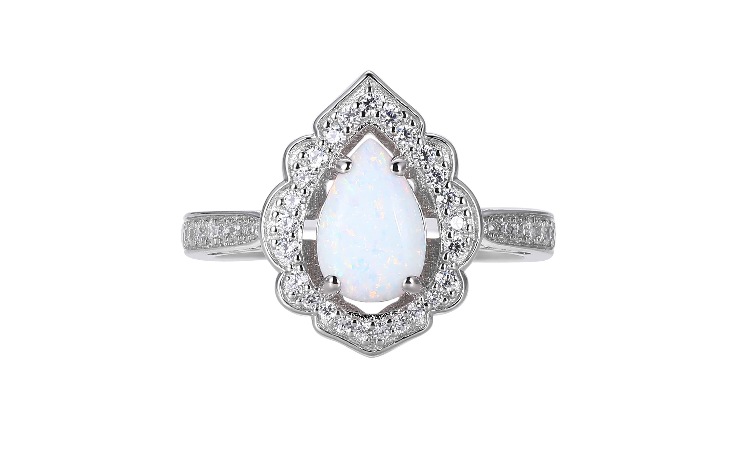 Lab Created Created Opal Halo Ring in Rhodium-plated Sterling Silver
