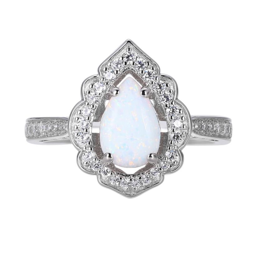 Lab Created Created Opal Halo Ring in Rhodium-plated Sterling Silver