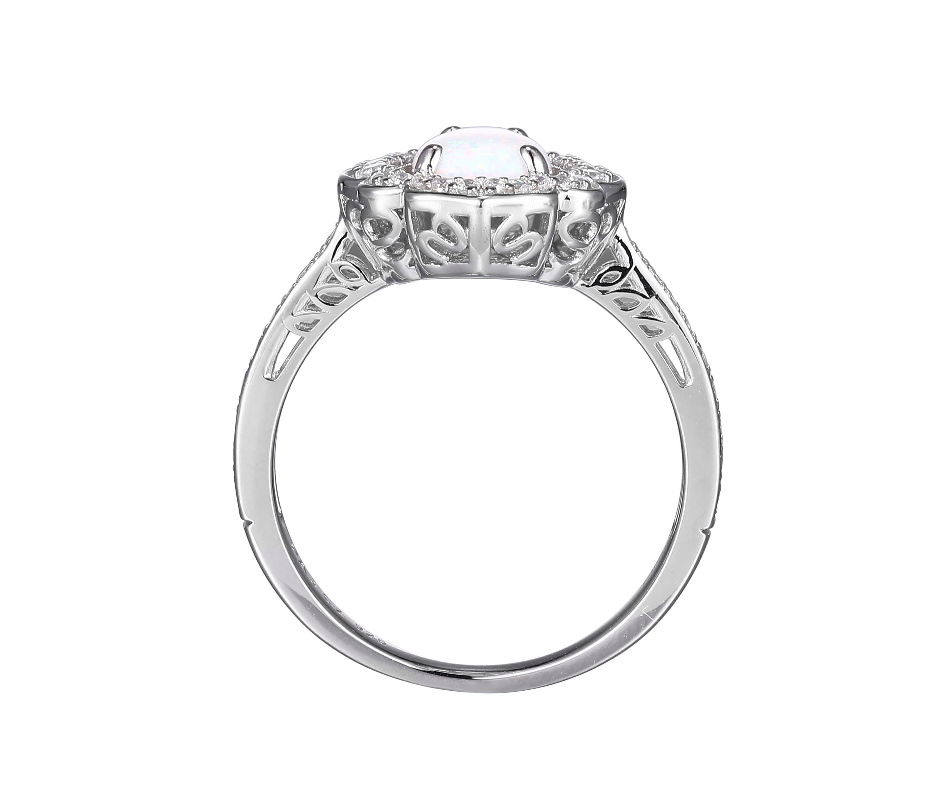 Lab Created Created Opal Halo Ring in Rhodium-plated Sterling Silver