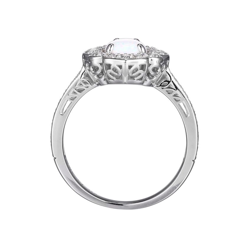 Lab Created Created Opal Halo Ring in Rhodium-plated Sterling Silver
