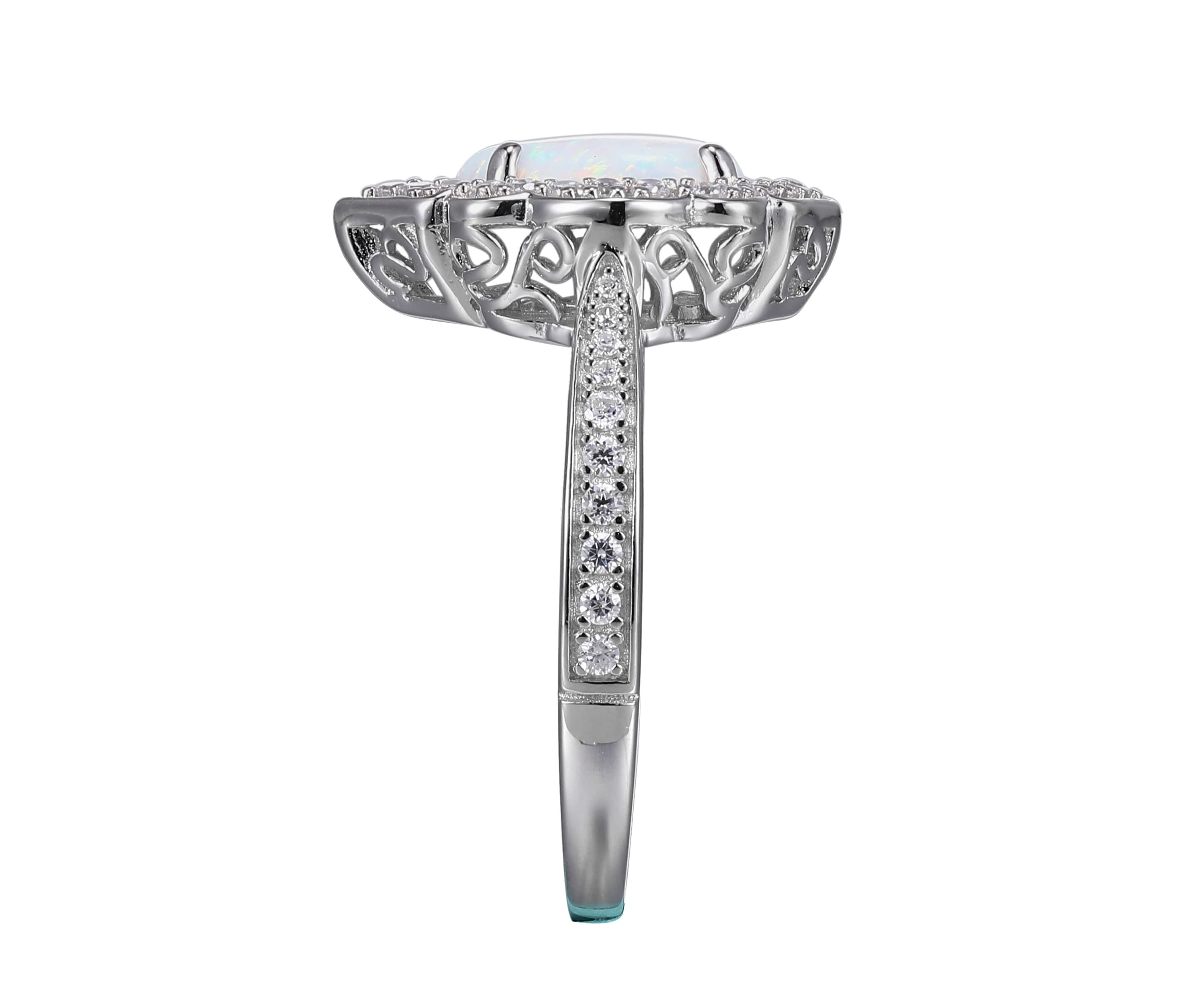 Lab Created Created Opal Halo Ring in Rhodium-plated Sterling Silver
