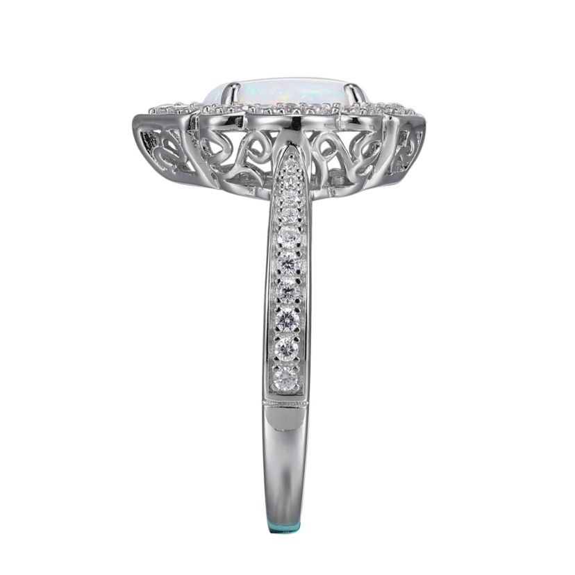 Lab Created Created Opal Halo Ring in Rhodium-plated Sterling Silver