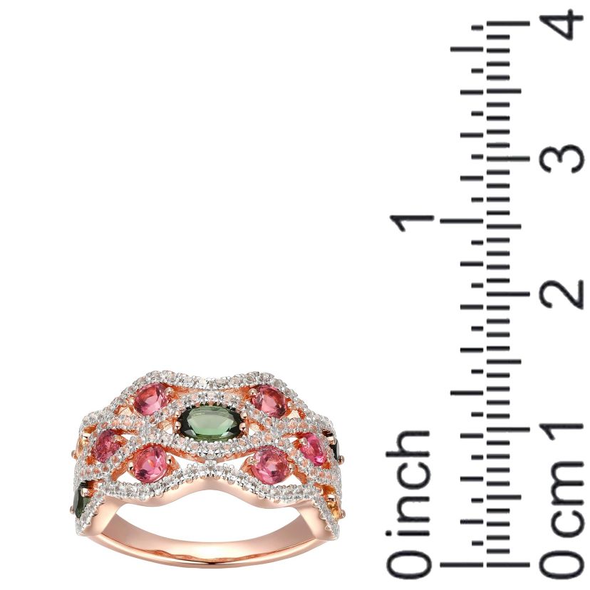 Green and Pink Tourmaline, Citrine and White Topaz Ring in 14K Rose Gold-plated Sterling Silver