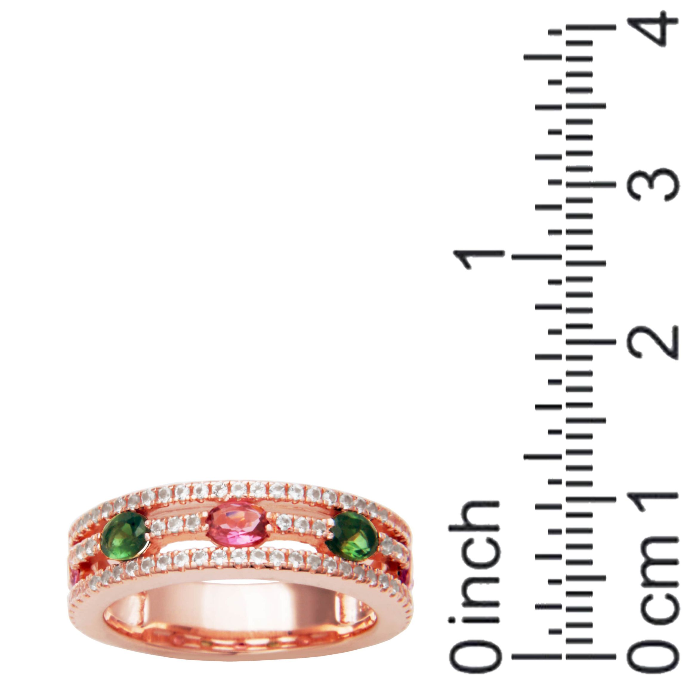 Green and Pink Tourmaline and White Topaz Ring in 14K Rose Gold-plated Sterling Silver