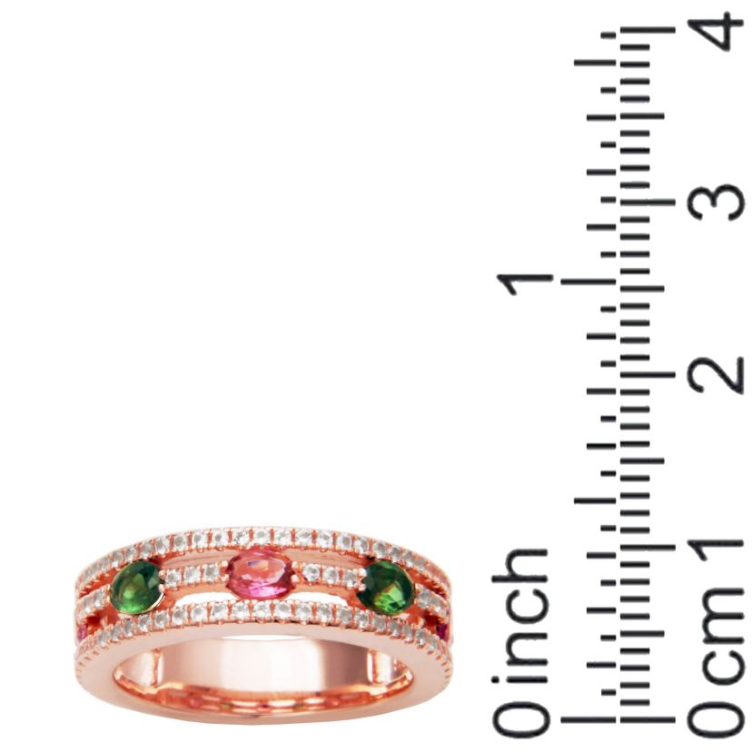 Green and Pink Tourmaline and White Topaz Ring in 14K Rose Gold-plated Sterling Silver