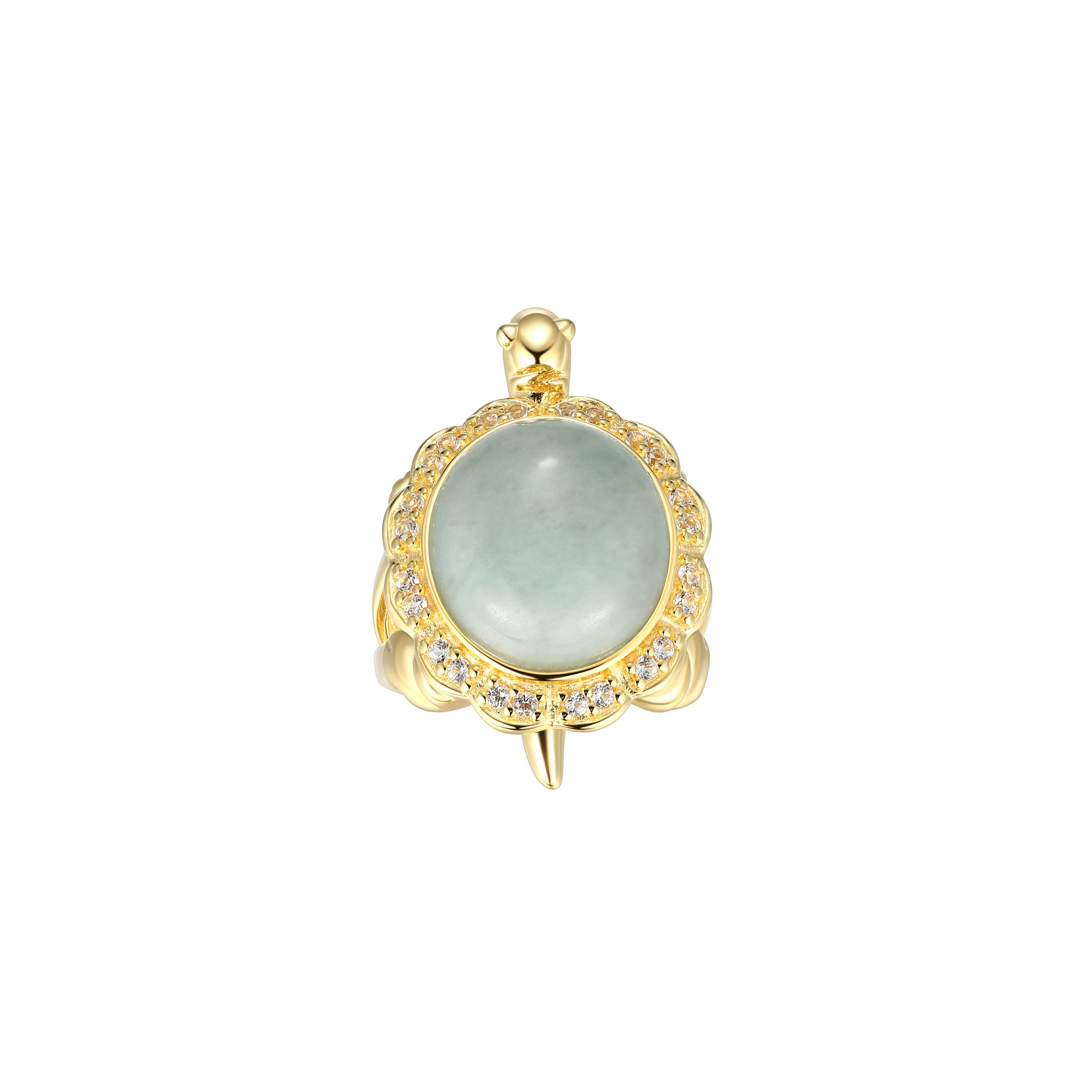 Lab Created Genuine Jade and Created White Sapphire Turtle Ring in 18K Gold-plated Sterling Silver