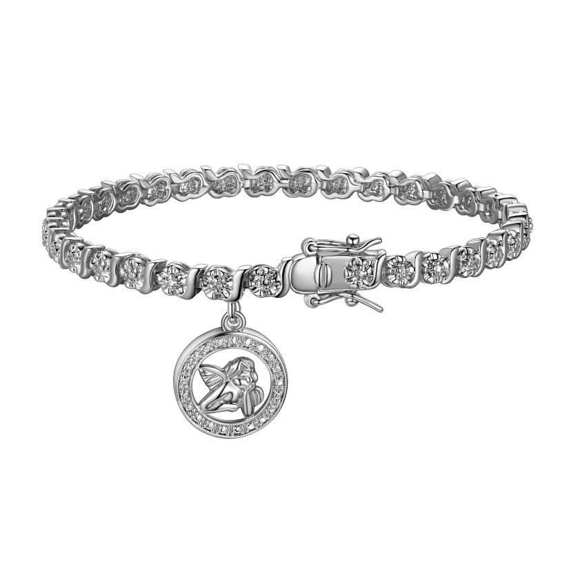 Diamond Accent Angel Bracelet in Silver, 18K Yellow Gold or 18K Rose Gold Over Bronze