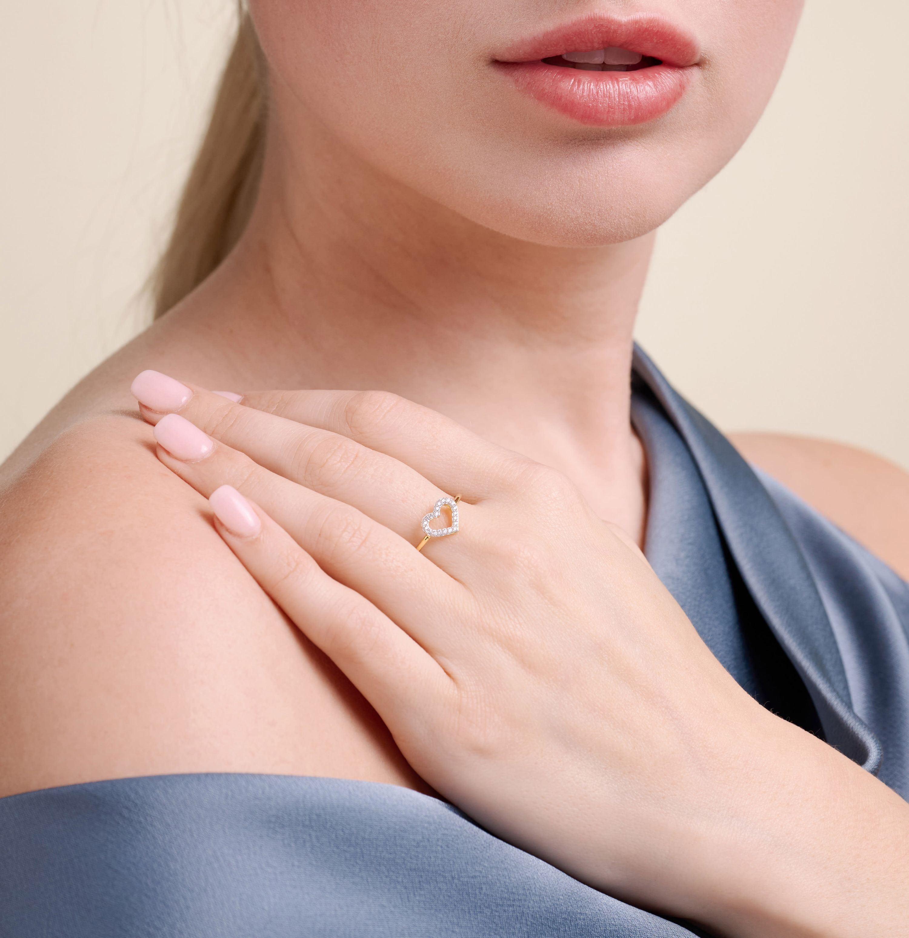 1/10 cttw Diamond Open Heart Ring in 14k Yellow Gold