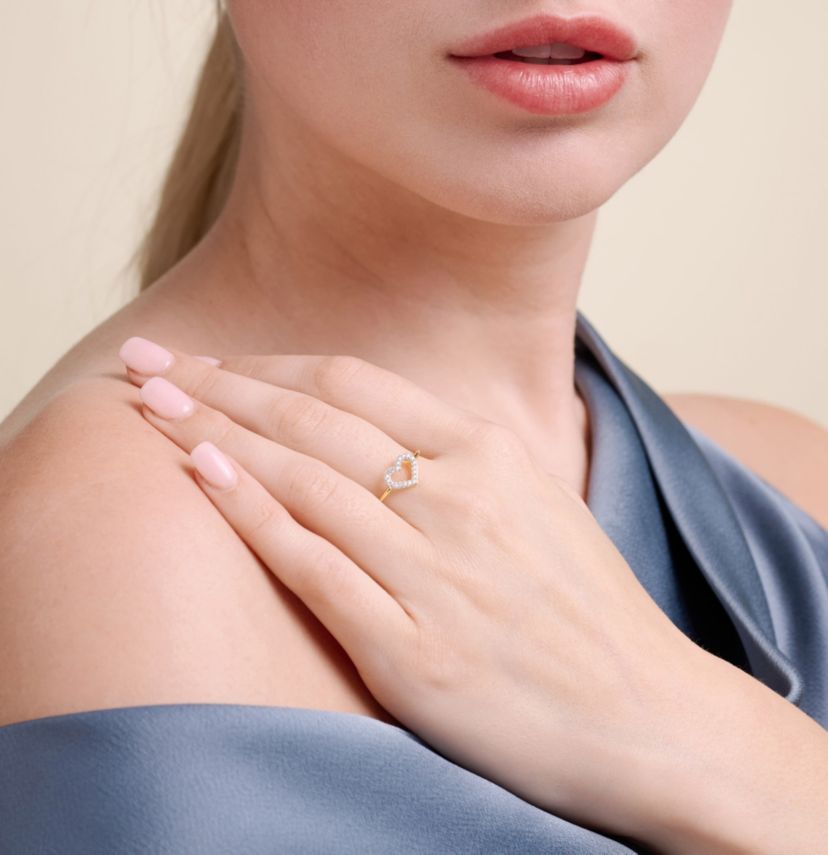 1/10 cttw Diamond Open Heart Ring in 14k Yellow Gold