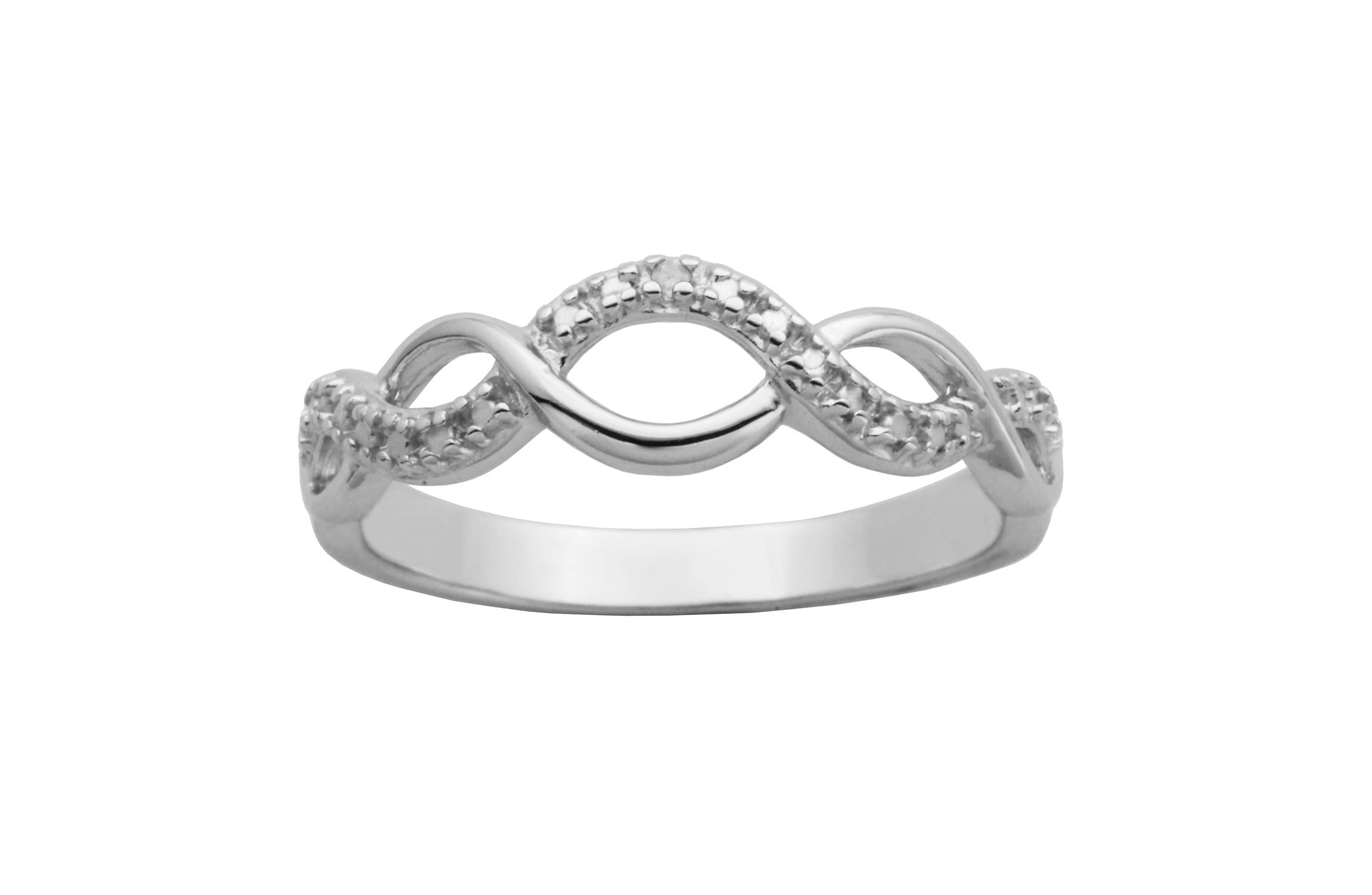 Diamond Accent Twist Band Ring in Rhodium Plated Sterling Silver