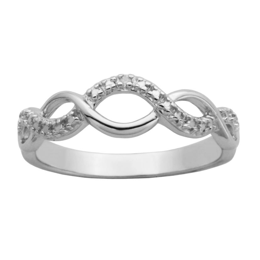 Diamond Accent Twist Band Ring in Rhodium Plated Sterling Silver