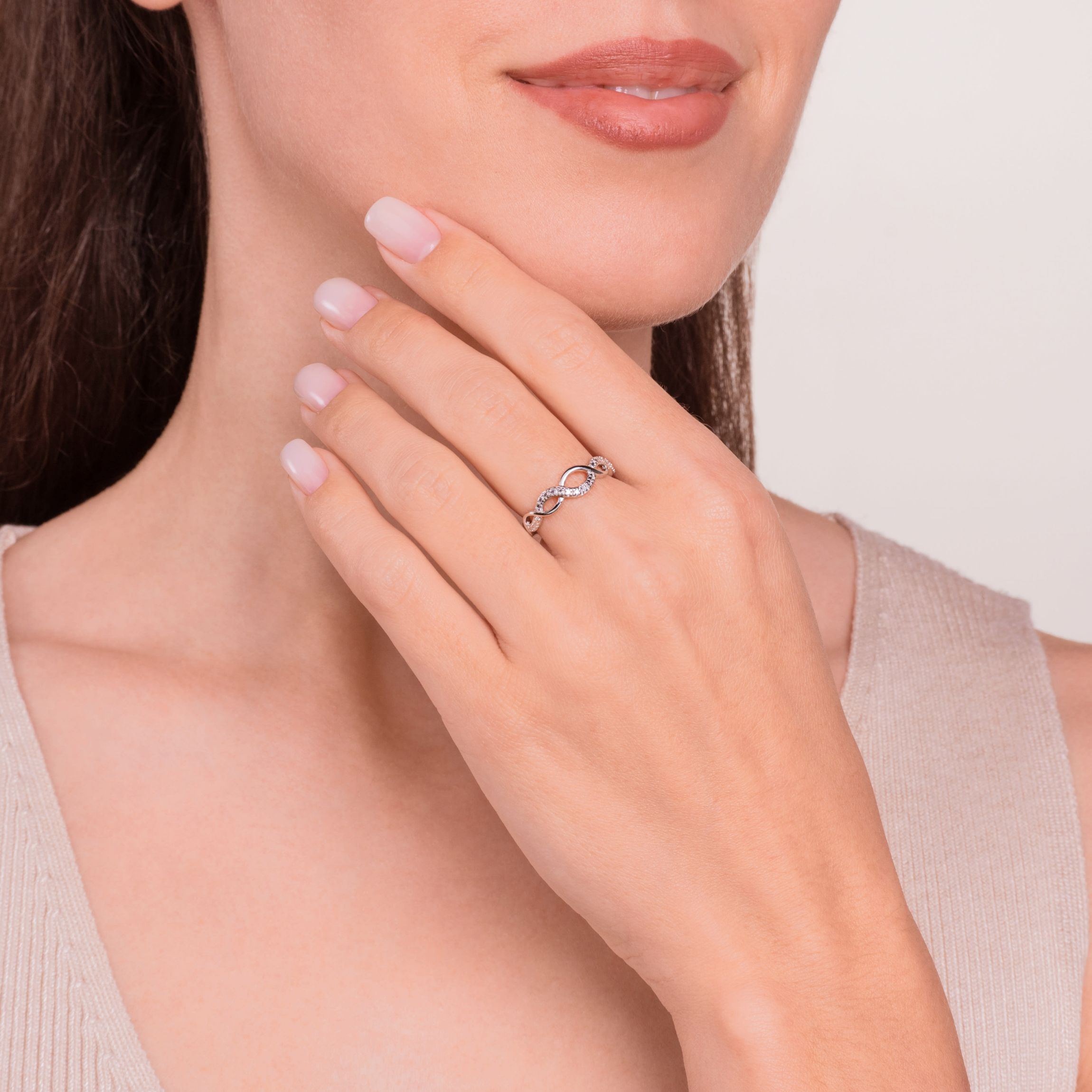 Diamond Accent Twist Band Ring in Rhodium Plated Sterling Silver