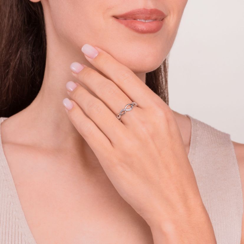 Diamond Accent Twist Band Ring in Rhodium Plated Sterling Silver