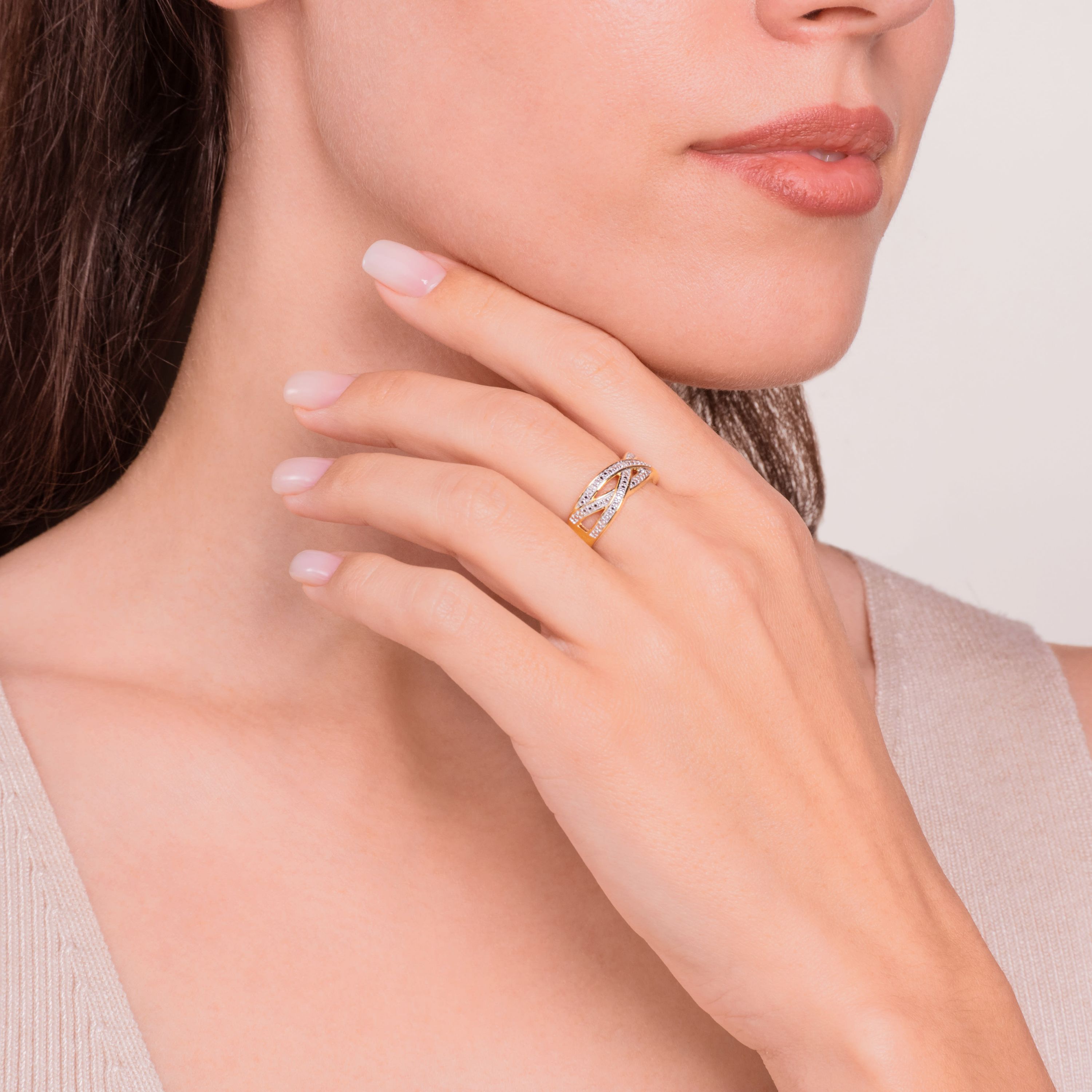 Diamond Accent Triple Twist Ring in 18k Yellow Gold Plated Sterling Silver