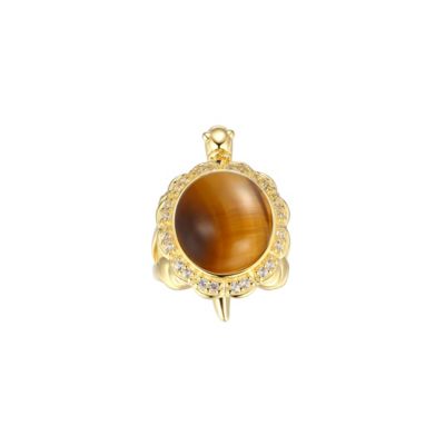 Aurealis Genuine Tiger's Eye & Created White Sapphire Turtle Ring in 18K Gold Plated Sterling Silver
